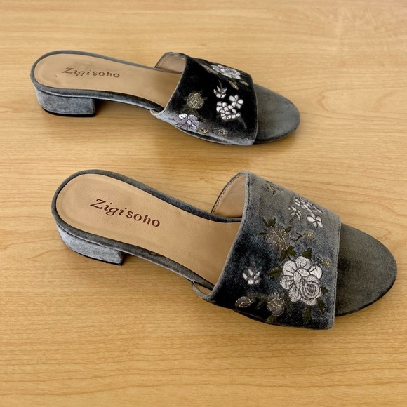 Zigi Soho velvet floral gray slides with small chunky heel - Picture 4 of 6